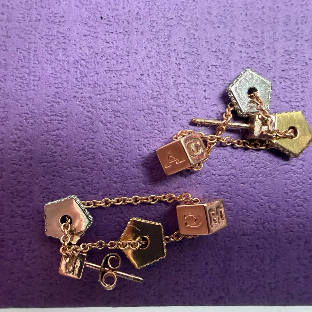 coach cube tri color earrings silver gold rose gold